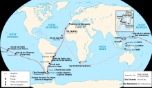 Mapa del itinerario de Magallanes / Elcano